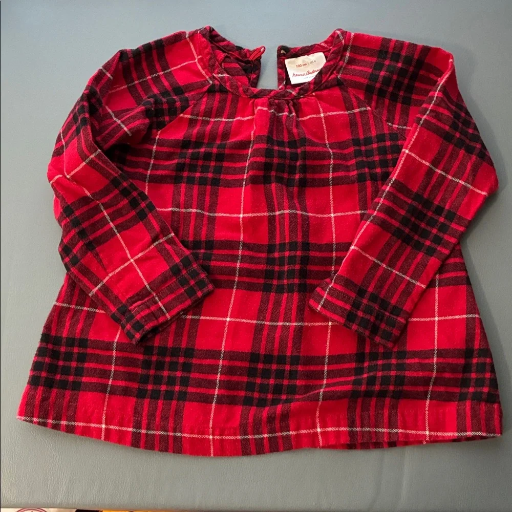 Hanna Andersson Girls 4T Red and Black Plaid Shirt
